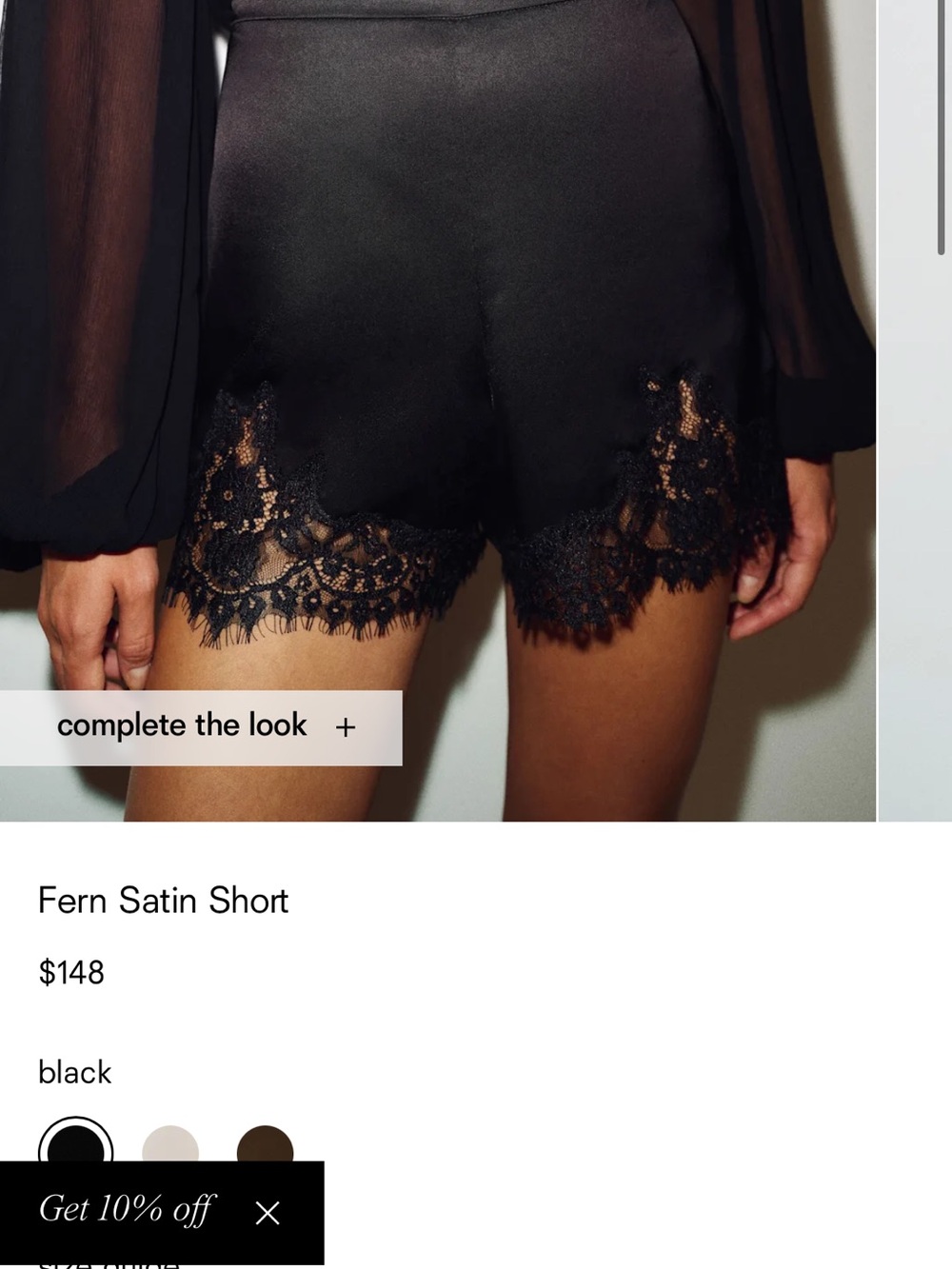 Reformation Fern Satin Short - Black